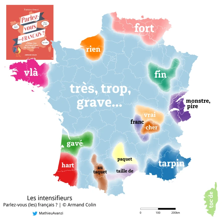 Mathieu Avanzi, Les intensifieurs (Atlas du français de nos régions, Armand Colin, 2017)
