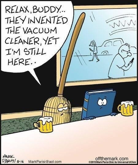 Broom and book in a conversation